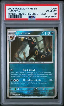 2025 POKEMON PRE EN-PRISMATIC EVOLUTIONS MASTER BALL REVERSE HOLO UMBREON PSA 10 - Image 1
