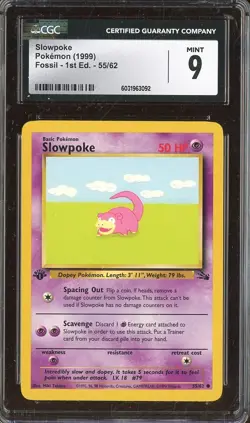 1999 Pokemon Fossil 1st Edition 55/62 Slowpoke CGC 9 MINT - Image 1
