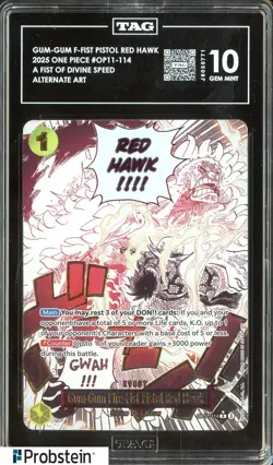 2025 One Piece OP11-114 Alternate Art Gum-Gum Fire-Fist Pistol Red Hawk TAG 10 - Image 1
