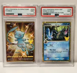 2021 Pokemon Celebrations Lot of 2 PSA 9 MINT Cards: Mew & Mimikyu - Image 1