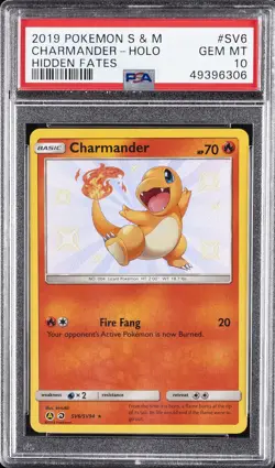 2019 POKEMON SUN & MOON HIDDEN FATES #SV6 CHARMANDER-HOLO PSA 10 - Image 1