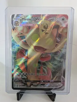 Pokemon TCG Meowth VMAX SWSH005 Full Art Black Star Promo Holo NM (Regular Size) - Image 1