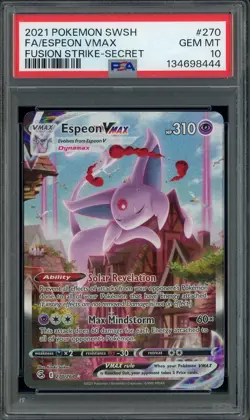 #4 2021 Pokemon SWSH Fusion Strike Secret #270 FA Espeon VMAX PSA 10 GEM MINT - Image 1