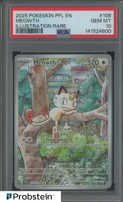 2025 Pokemon PFL EN Illustration Rare #106 Meowth PSA 10 GEM MINT - Image 1