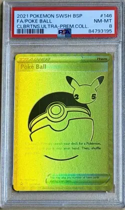 2021 Pokemon Celebrations UPC Full Art Gold Poke Ball Promo PSA 8 - Image 1