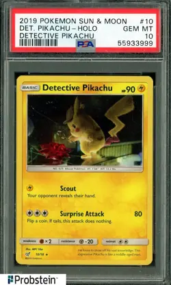 2019 Pokemon Sun & Moon Detective Pikachu #10 Detective Pikachu Holo PSA 10 - Image 1