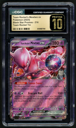 Pokemon 2025 Team Rocket's Mewtwo ex TRT Black Star Promos #216 CGC PRISTINE 10 - Image 1
