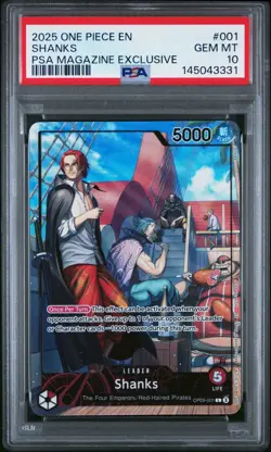 2025 ONE PIECE PROMOS PSA MAGAZINE EXCLUSIVE OP09 001 SHANKS PSA 10 GEM MINT - Image 1