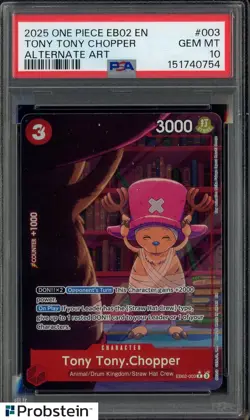 2025 One Piece EB02 EN Alternate Art #003 Tony Tony Chopper PSA 10 GEM MINT - Image 1