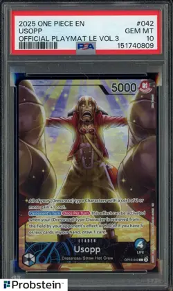 2025 One Piece EN Official Playmat Vol.3 #042 USOPP PSA 10 GEM MINT - Image 1
