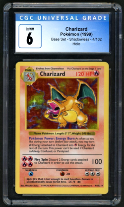 Pokemon 1999 Charizard Shadowless Holo Base Set #4 CGC 6 - Image 1