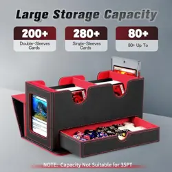 MTG Deck Box with 2 Commander Display,Commder Deck Box Fits 310+ Black Red - Image 4