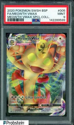 2020 Pokemon SWSH BSP Special Collection #005 FA Meowth VMAX PSA 9 - Image 1