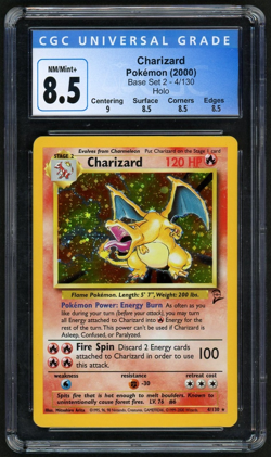 Pokemon 2000 Charizard Holo Base Set 2 #4 CGC 8.5 - Image 1