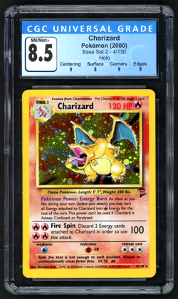 Pokemon 2000 Charizard Holo Base Set 2 #4 CGC 8.5 - Image 1