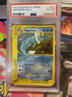 Vaporeon Holo 2003 Pokemon Skyridge H31 PSA Ex-mt 6 With Sick Swirl - Image 1