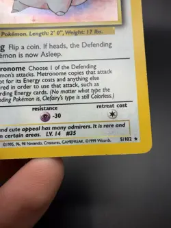 Pokemon TCG Clefairy Base Set Holo Unlimited Rare Card 5/102 LP Condition - Image 5