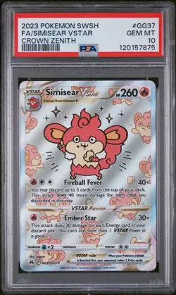 2023 POKEMON SWORD & SHIELD CROWN ZENITH #GG37 FULL ART/SIMISEAR VSTAR PSA 10 - Image 1