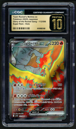 Pokemon 2025 TR's Moltres ex JP Glory of the Rocket Gang #112 CGC PRISTINE 10 - Image 1