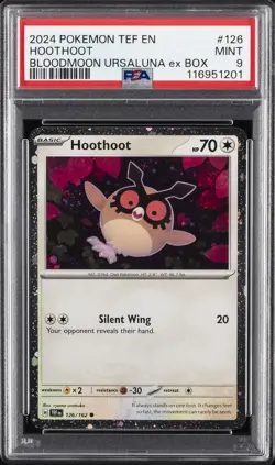 2024 POKEMON TEF EN-TEMPORAL FORCES BLOODMOON URSALUNA EX BOX HOOTHOOT PSA 9 - Image 1