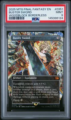 2025 MTG FINAL FANTASY WOODBLOCK BORDERLESS #0351 BUSTER SWORD PSA 9 - Image 1