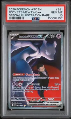2026 POKEMON ASC SPECIAL ILLUSTRATION RARE #281 TEAM ROCKET'S MEWTWO EX PSA 10 - Image 1