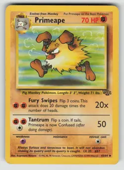 Primeape 43/64 Uncommon Jungle Pokemon MP - Image 1