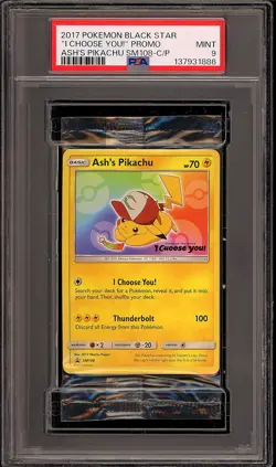 Pokemon 2017 Ash's Pikachu SM108 Black Star Promo I Choose You Sealed PSA 9 - Image 1
