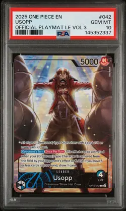 2025 ONE PIECE PROMOS 042 USOPP OFFICIAL PLAYMAT VOL.3 PSA 10 - Image 1