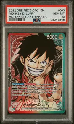 2022 One Piece OP01-Romance Dawn Monkey D. Luffy Alternate Art-Errata 003 PSA 10 - Image 1