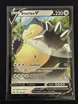 Pokemon TCG Sword & Shield Snorlax V Ultra Rare Holo Card 141/202 - Image 1
