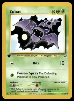 Pokemon Tcg Zubat [1st Edition] #59 Pokemon Neo Revelation LP - Image 1