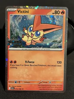 Victini 12/86 NM Black Bolt Stamp RARE HOLO BLEED ERROR + SWIRL Pokemon TCG - Image 1