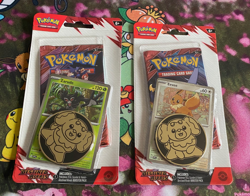 Pokemon TCG Destined Rivals Coin Booster Blister Pack Eevee Zarude Set Lot Of 2 - Image 1