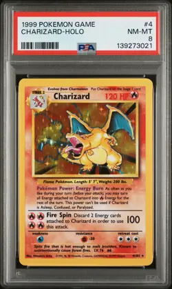 1999 POKEMON BASE SET UNLIMITED #4 CHARIZARD-HOLO PSA 8 - Image 1