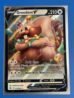 Pokemon SWSH Fusion Strike Set ULTRA RARE Greedent V 217/264 NM + Card Saver - Image 1