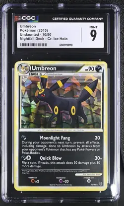 CGC 9 MINT Umbreon 2010 Undaunted 10/90 Cracked Ice Holo Pokemon Card - Image 1