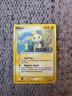 2005 Pokemon EX Deoxys 41/107 Minun Reverse Holo MP Rare Vintage Card STAMPED - Image 1