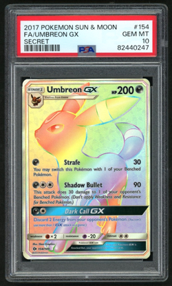 POKEMON UMBREON GX 2017 SUN & MOON SECRET #154 FA PSA 10 - Image 1