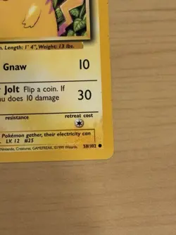 Pokemon TCG Pikachu Base Set Yellow Cheeks 58/102 Rare NM Mint Vintage - Image 3