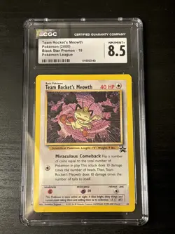 Team Rocket's Meowth Black Star Promo Pokemon #18 Pokemon League CGC 8.5 Nm/mint - Image 1