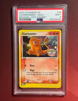 CHARMANDER 98/97 EX Dragon PSA 9 MINT City Championships Promo SWIRL Pokemon TCG - Image 1