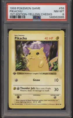 1999 Pokemon Base Set Shadowless Pikachu 1st Ed. Yellow Cheeks #58 PSA 8 NM-Mt - Image 1
