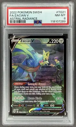 2022 Pokemon SWSH Astral Radiance Zacian V #TG21 PSA 8 NM-MT Full Art Ultra Rare - Image 1