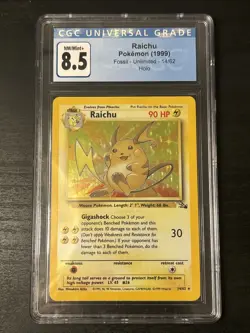 1999 POKEMON FOSSIL #14 RAICHU HOLO Rare Wotc Holo Rare Cgc 8.5 Nm/mint+ - Image 1