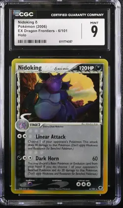CGC 9 MINT Nidoking 6/101 Holo 2006 EX Dragon Frontiers Pokemon - Image 1