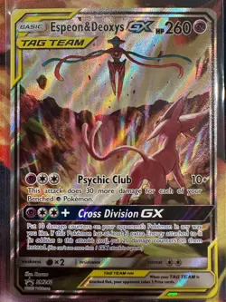 Pokemon TCG Espeon & Deoxys GX Ultra Rare Tag Team SM240 Holo Promo NM - Image 1