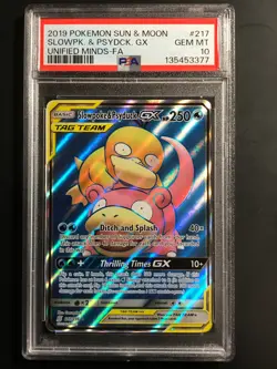 PSA 10 - Slowpoke & Psyduck Gx 217/236 Unified Minds Pokemon - Image 1