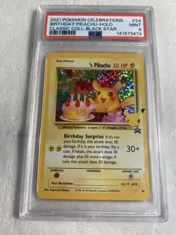 2021 Pokemon Celebrations Birthday Pikachu #24 Black Star Promo Graded PSA 9 - Image 2