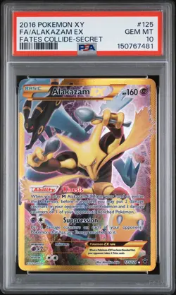 2016 POKEMON XY FATES COLLIDE SECRET #125 FULL ART/ALAKAZAM EX PSA 10 - Image 1